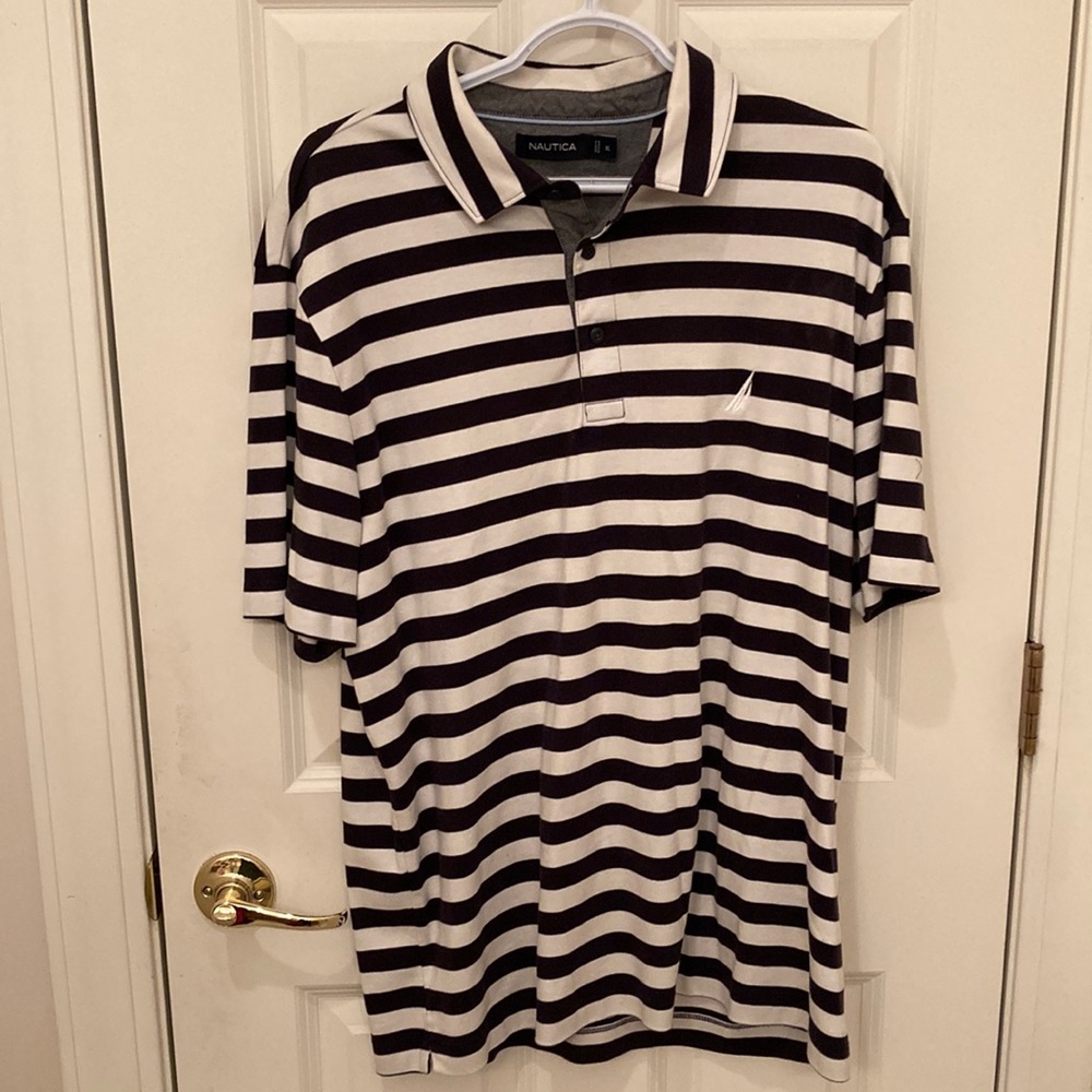 Nautica Black and White striped shirt